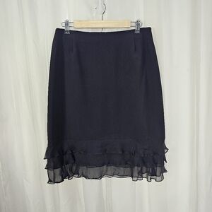 Carmen Marc Valvo Black Silk Ruffle Hem Skirt 14
